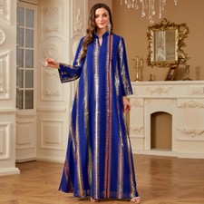 Vintage Women Muslim Abaya Kaftan Sequins Embroidery Maxi Dress Dubai Loose Gown