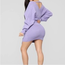 Fashion Nova Lavender Purple Long Sleeve Mini Sweater Dress XS