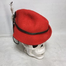 Vintage Austrian Style Fedora capo red felt hat feathers rope band unknown size