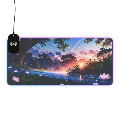 Sunset Lotus  RGB | Gaming Mouse Pad | Wireless Charging  