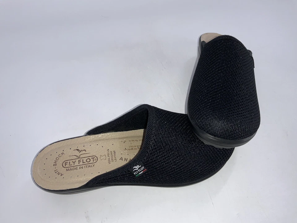 Fly Flot Comfort Mule Slides Talla 8 Mujer IT39 Negro Md Italia Usado Una Vez YGI E3S-14 Foto 2 de 4