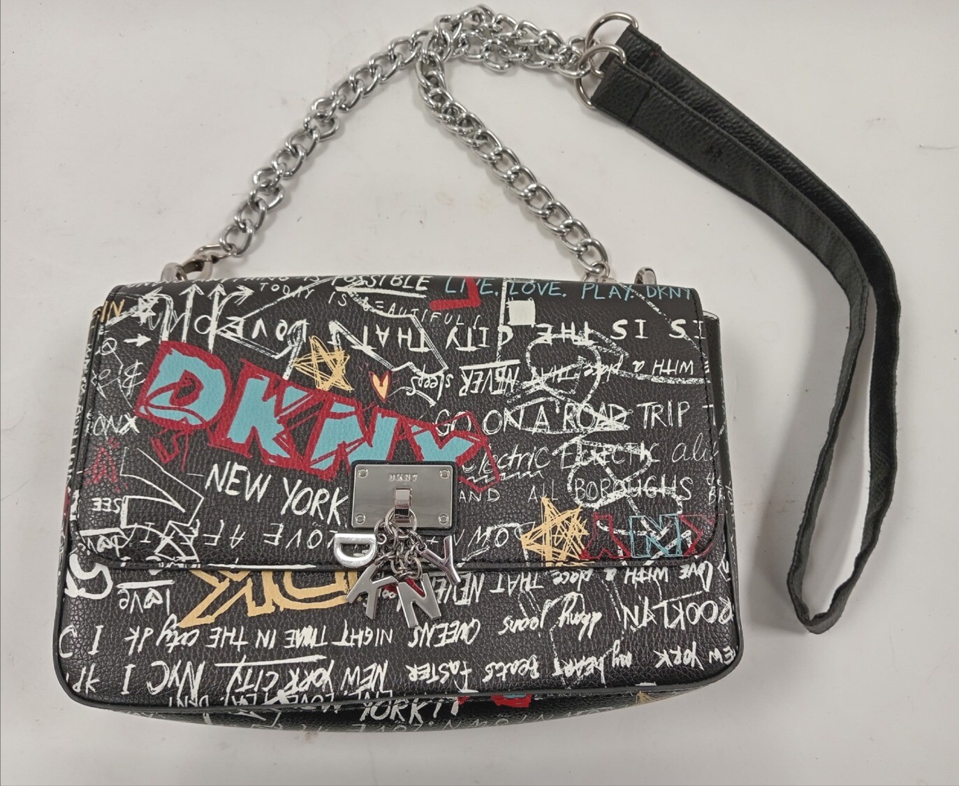 DKNY Women's Crossbody Bag Elissa Graffiti Design Black With Chain