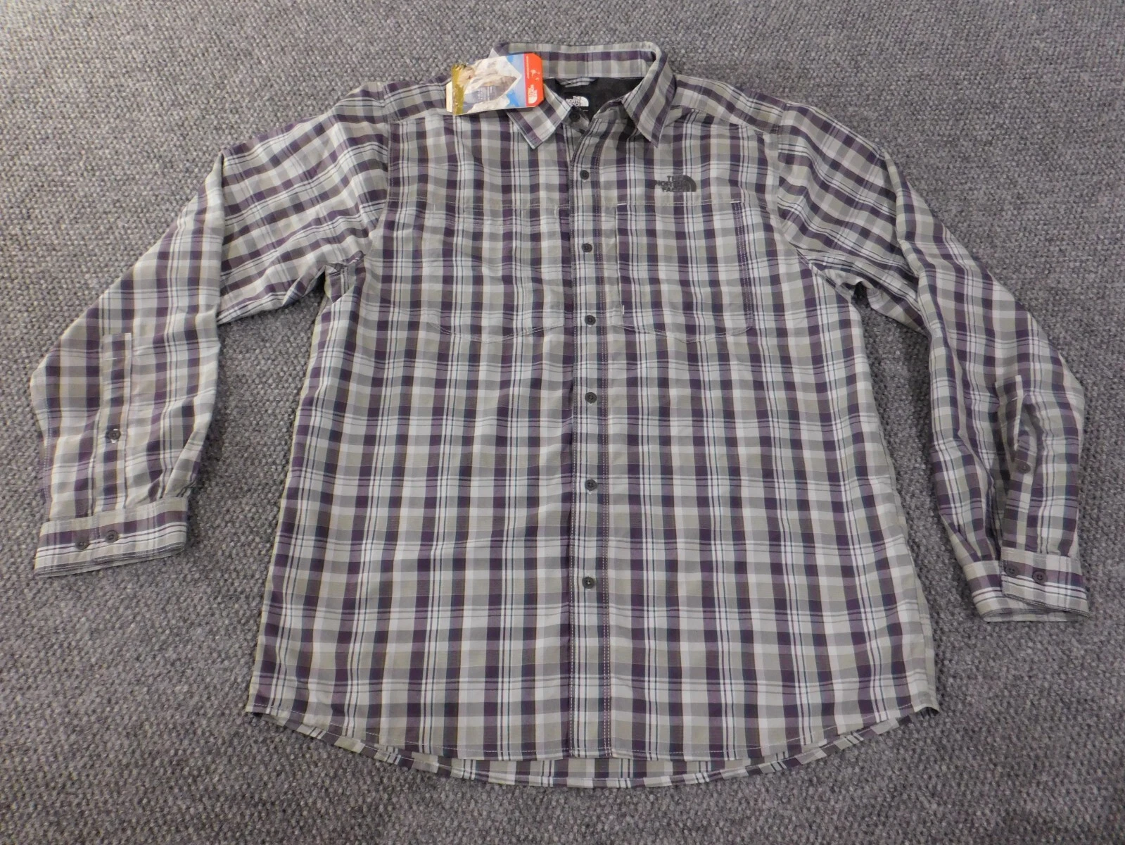 the north face shirt men large gray hiking outdoors plaid button up mesh lined