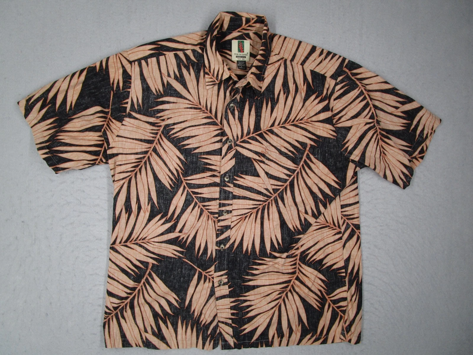 Tori Richard Shirt Men Large Brown Floral Button Up Hawaiian Reverse Made in USA