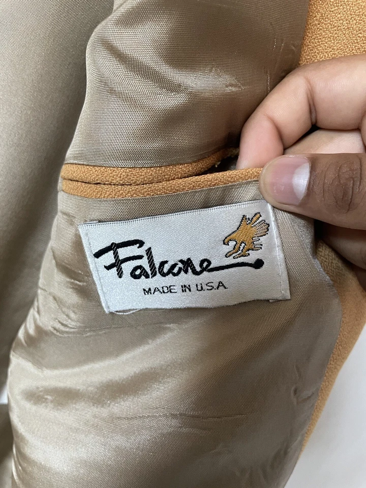 Blazer Abrigo Deportivo Falcone Vintage Años 60 Doble Pecho Pico Solapa 44R Mostaza Foto 4 de 4