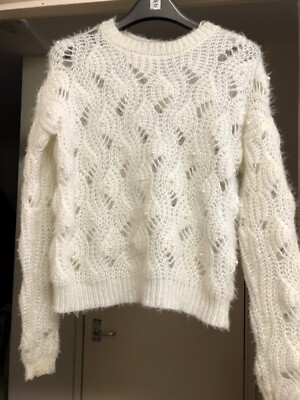 Neu Hollow Out Strickpullover mit Perlenverzierung Damen Gr. S
