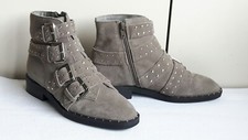 TOPSHOP Biker Ankle Boots 4 Grey Suede Leather Studded Steampunk Goth £85 worn2x