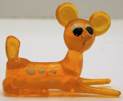 VTG FAWN BABY DEER LYING DOWN miniature FIGURE TRANSLUCENT