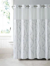 NEW Hookless blue Cherry blossom embroidered Shower Curtain w Liner 3in1 set