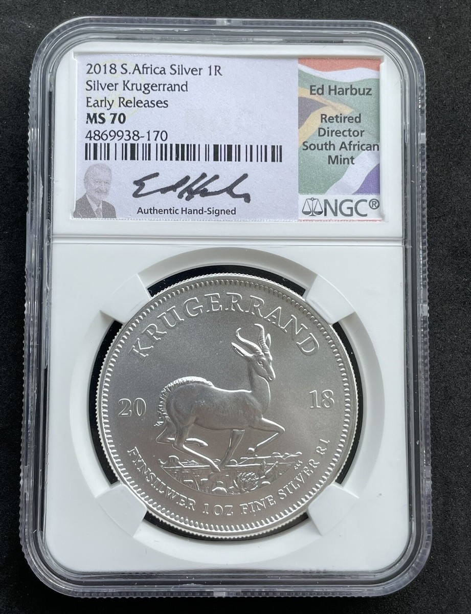 2018 S Africa Silver Krugerrand Early Release NGC Ms70 Ed Harbuz
