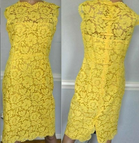 Embroidered Yellow Lace Cocktail Dress 