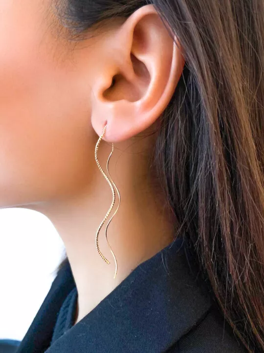 Gold chain threader earrings deals