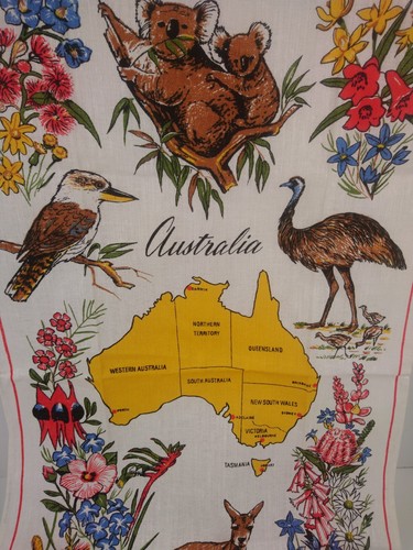 VTG Linen Cotton Flour Sack Tea Towel Australia Souvenir - Picture 4 of 8
