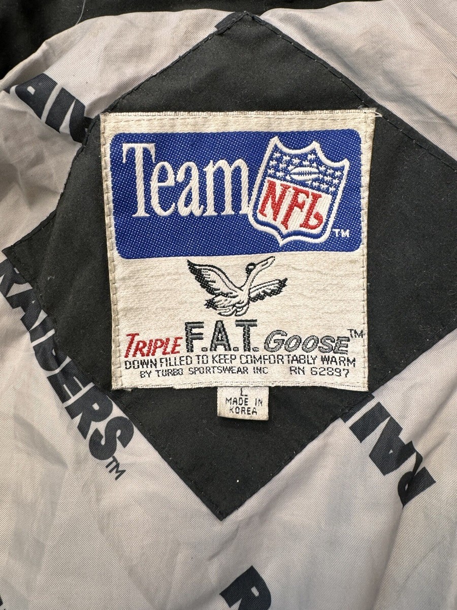 VINTAGE Los Angeles Raiders Jacket Triple Fat Goose Puffer NFL L