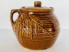 McCoy Pottery Pea Pod Bean Pot Cookie Jar W/Lid-Brown Glaze-1940's EXCELLENT!