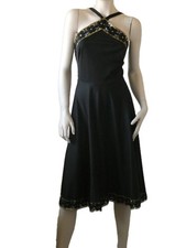 Vintage 1980s/80s After Six black fit & flare dress by Ronald Joyce UK14/16? VGC