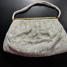 Michel Swiss Ivory Beaded Satin Evening Bag Formal Handbag