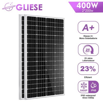 400 Watt 12V Solarpanel Solarmodul Monokristallin für Inselanlage Anhänger 200×2