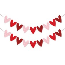 2 Pack Glittery Heart Banner Garland Valentines Day Decorations Pre-Strung Roma