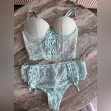 Victoria's Secret Dream Angels Lace bustier Corset Bra Mint lingerie Set 32B M