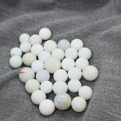 33 Vintage White Glass Marbles Lot 9/16 5/8  Moonies Vitro Marble King 1940s 60s