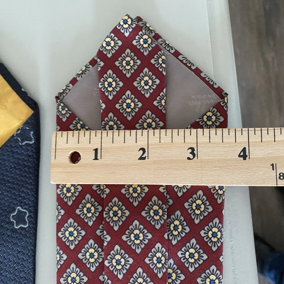 Lote de 3 Corbatas de Seda Sulka Para Hombre Retro Floral Borgoña Amarillo Azul Marino Geek 56" Cortas Foto 3 de 4