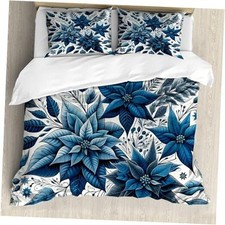 Christmas Duvet Cover Set, Monochromatic Queen Night Blue and Dark Sky Blue