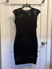 Bisou Bisou Michele Bohbot Cocktail Dress Black Laser Cut Women Size 4 NWT
