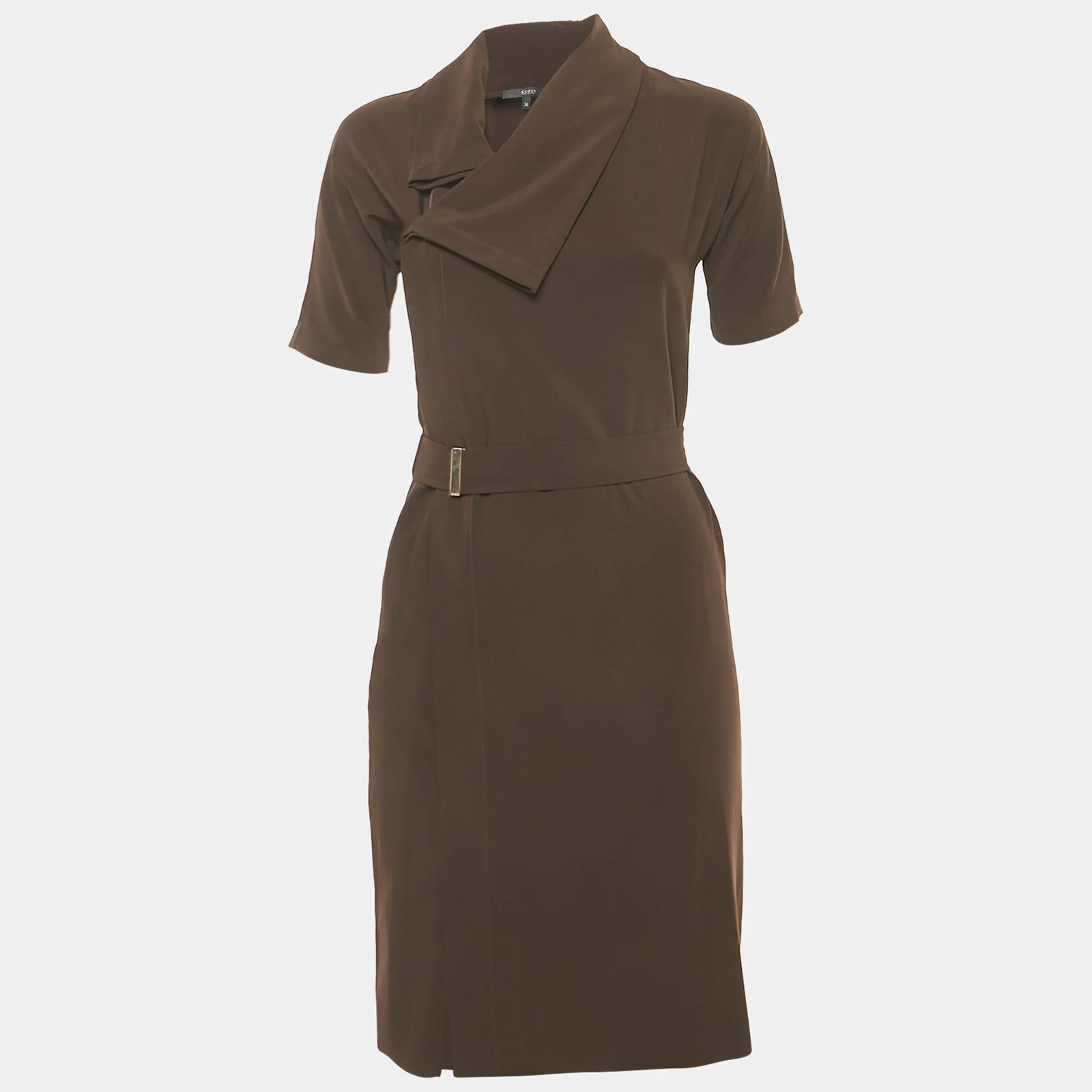 Gucci Dark Brown Crepe Crossover Neck Mini Dress XS