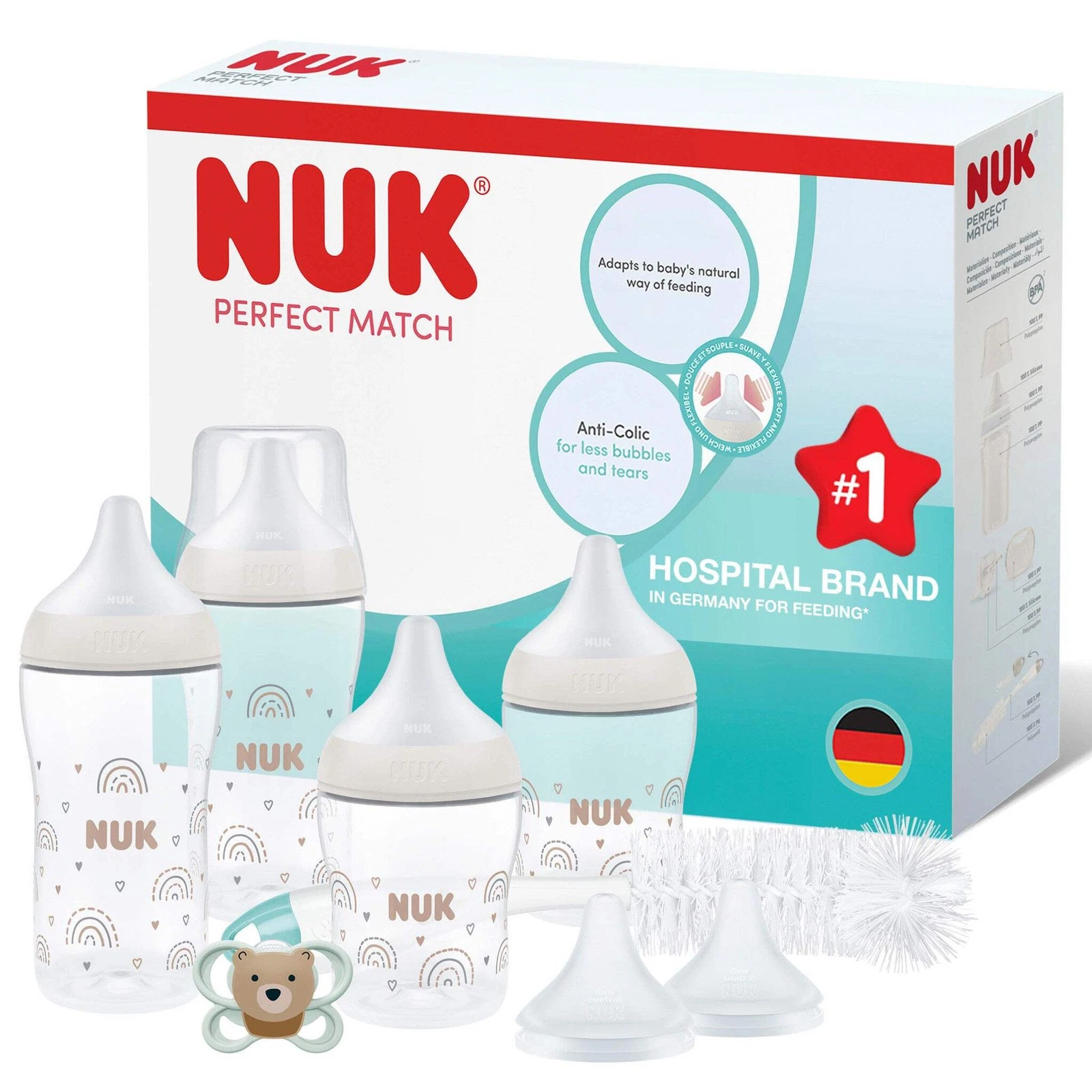NUK Perfect Match Perfect Start Bottle Set 0M+ 4 Bottles Anti Colic NEW