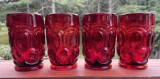 Vintage L.E. Smith Amberina Moon and Stars Red Glass Retro Tumblers Set of 4