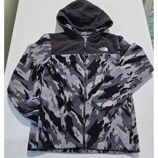 The North Face Youth Fleece Hooded Full Zip Jacket Camo Gray Black L/G 14/16