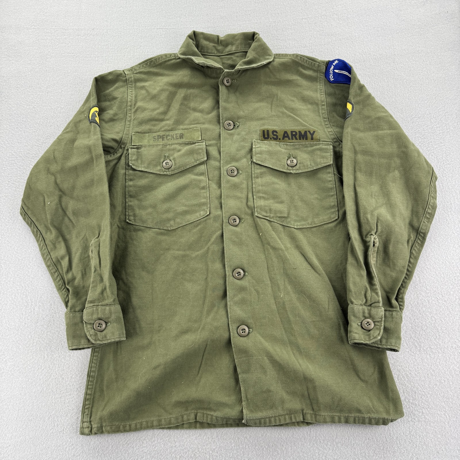 Vintage US Army Field Shirt Mens Small OG-107 Sateen Patch Vietnam War 60s