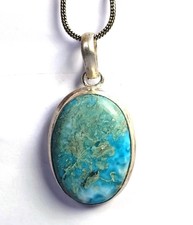 73 Ct Natural Blue Turquoise Oval Shap EGL 925 Silver Pendant Free Chain 6FGJ