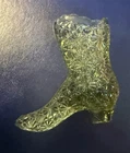 Fenton Green Glass Daisy & Button Pattern Boot Shoe 4 1/4” Small Chip