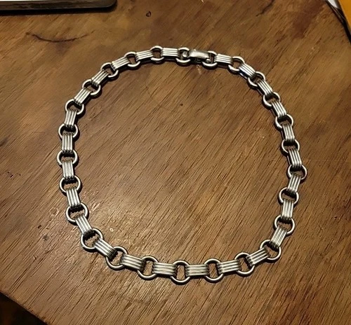 Antique Sterling Silver Book & Ring Link Chain 17" Choker Collar Necklace  72 g.