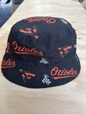 Baltimore Orioles Hat Cap MILLER LITE MLB Black & Orange Bucket Hat Black
