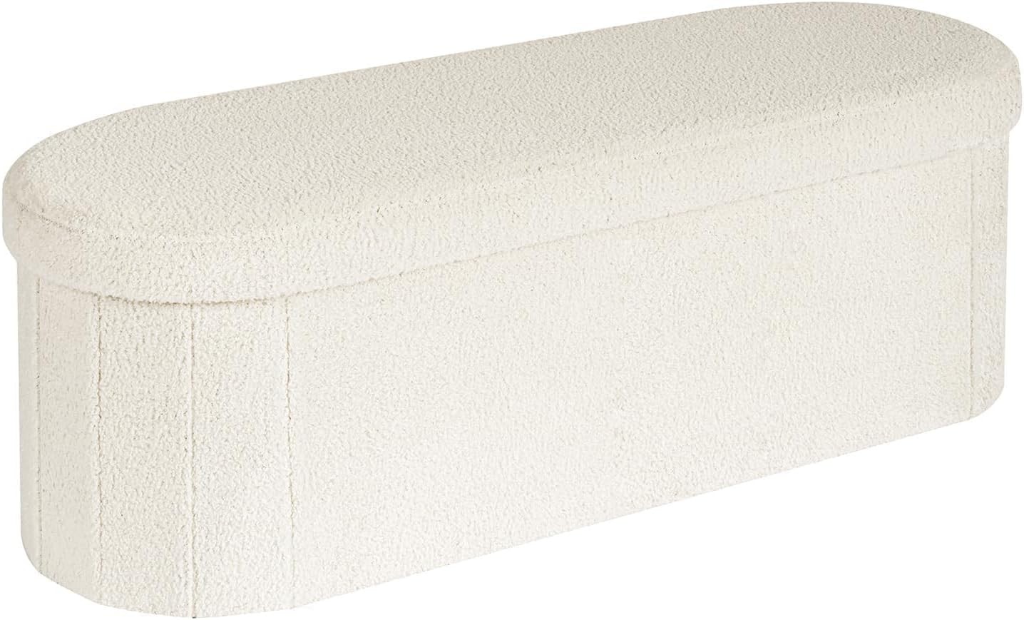 Living Room Storage Bench, 43.3-inch Foldable Bedroom Bench, White