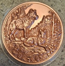 WOLVES IN WILDERNESS -3D HIGH-RELIEF - 1 Oz. BU COPPER ROUND -.999 FINE BULLION