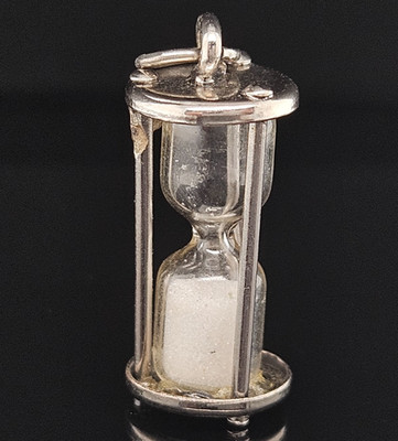 Beau Sterling SAND HOURGLASS Charm Pendant 3D Vintage Egg Timer