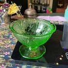 VTG Jeannette Glass Co Uranium Green Cherry Blossom Sherbet Ruffled Foot