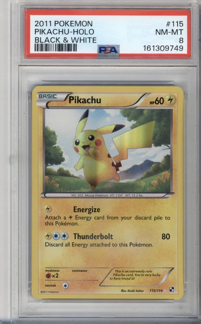 2011 POKEMON HOLO #115 PIKACHU BLACK AND WHITE PSA 8 Secret Rare