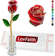 24K Gold Dipped Real Rose with Crystal Stand - Perfect Gift for Her