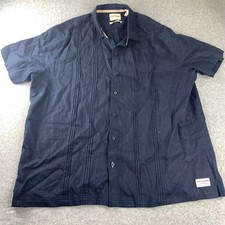 Scotch  Soda Button Down Shirt XXL Navy Blue Pleated Short Sleeve Guayabera