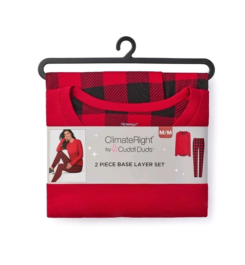 ClimateRight by Cuddl Duds Women's 2-PC Red Base layer Top & Legging Set L-XL