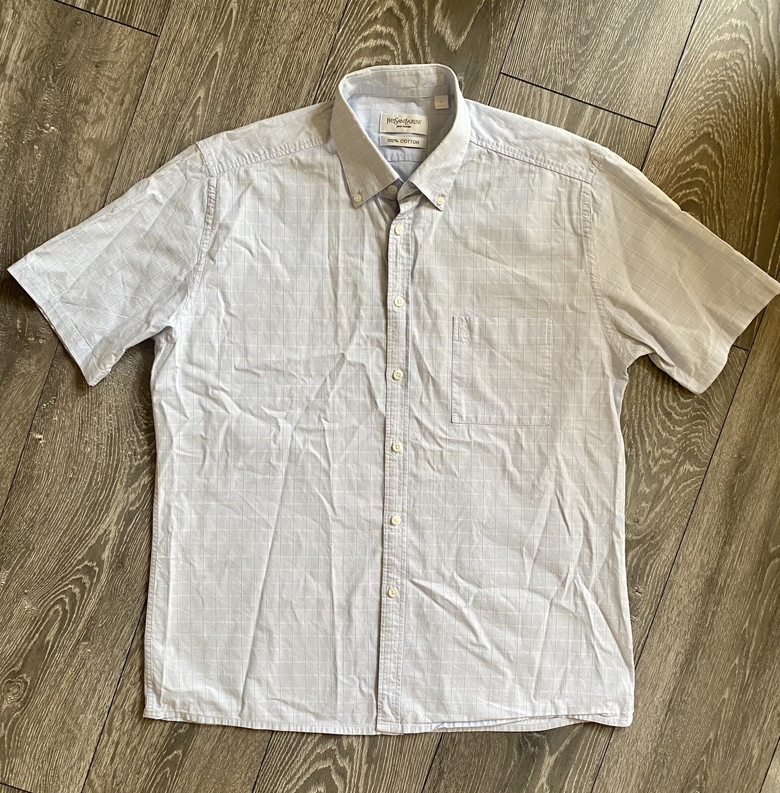 SAINT LAURENT Camicia Yves Saint Lauren taglia L uomo check azzurro logo designer originale