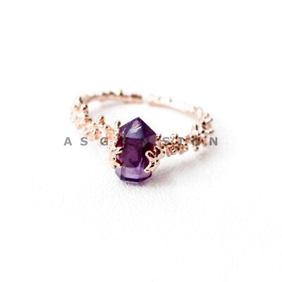 Natural Amethyst Gemstone With 925 Sterling Silver Engagement Ring For Women's