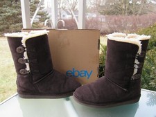 BEARPAW Youth Girls size 5 Brown Suede Sherpa Fleece Lined Insulated Winter Boot