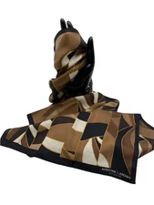 Adrienne Landau Studio Black Brown Gold Abstract Design Scarf Size 11” x 52”