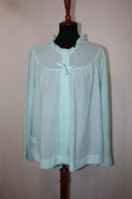 Vtg Shadowline Sz L Lt Green Ruffle Neck Long Sleeve Eyelet Knit Peignoir Cover